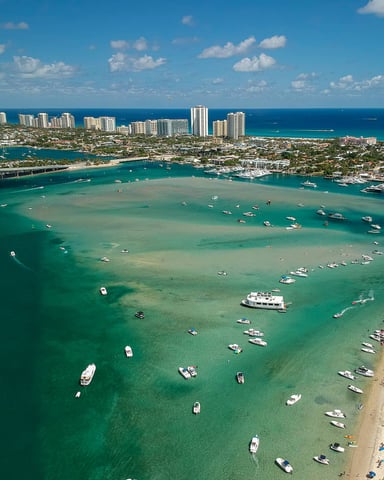 Aerial view of boats and waterways in the Palm Beaches
